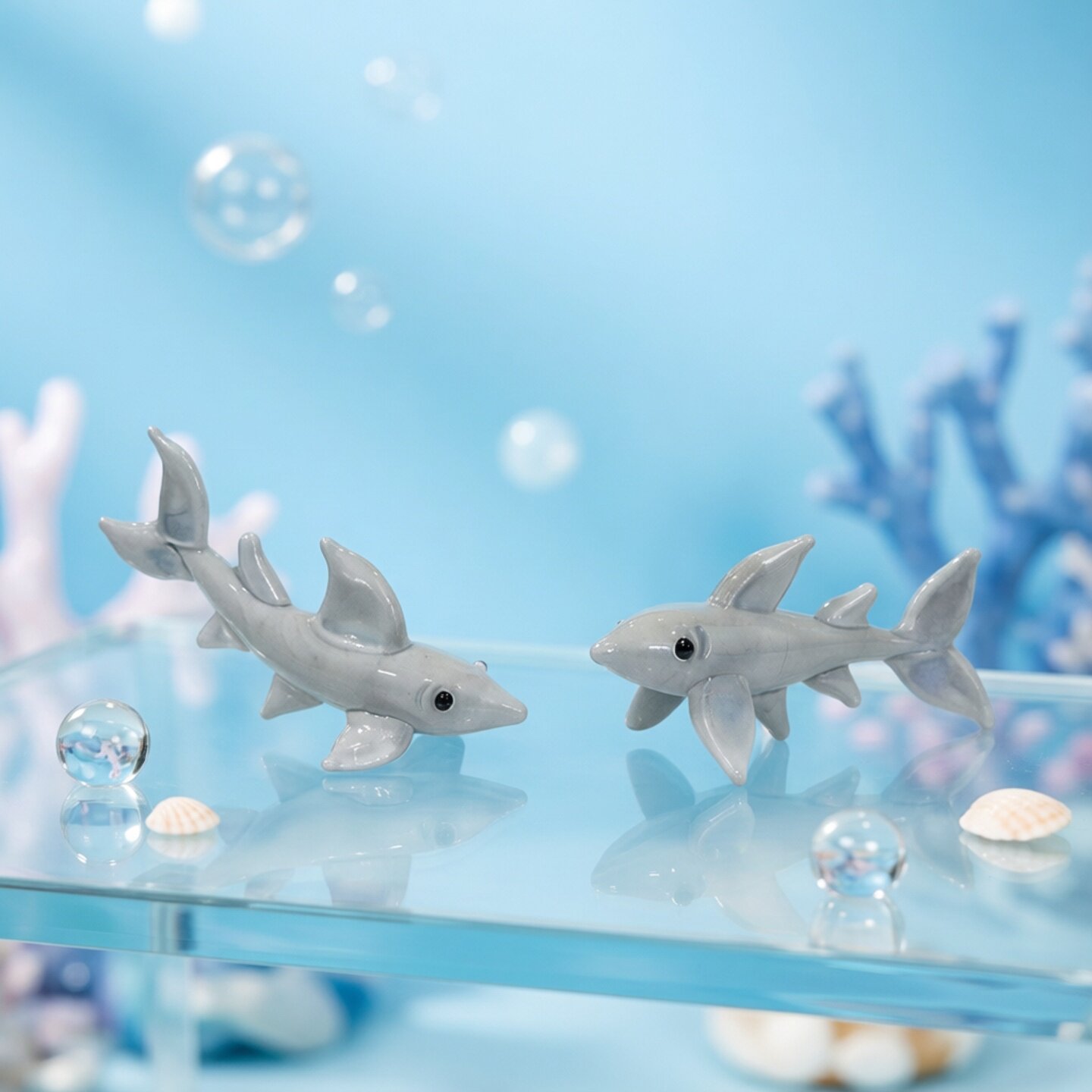 Marine Aquarium Home - Handmade Mini Glass Shark Figurine Cute